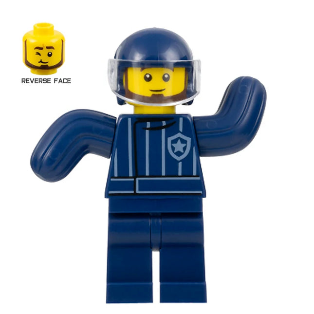 LEGO Minifigure - Male, Police Dog Trainer, Dark Blue Helmet, Bite Suit (2023) [CITY]