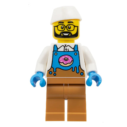 LEGO Minifigure - Donut Truck Vendor - Male, Apron, Food Service Cap, Glasses, Beard (2025) [CITY]