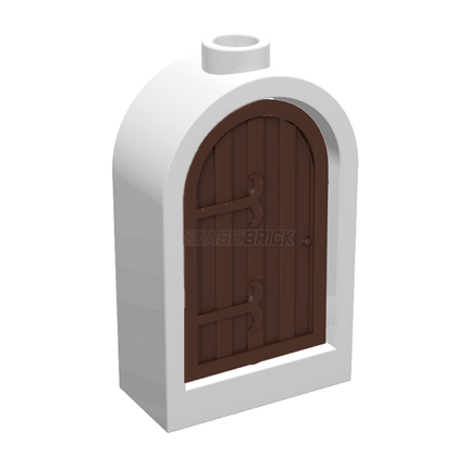 LEGO Window/Door/Shutter 1 x 2 x 2 2/3, Rounded Top, White/Reddish Brown [30044 + 94161]