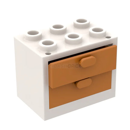 LEGO Container, Cupboard 2 x 3 x 2, with Draws, White/Medium Nougat [4532 / 4536]