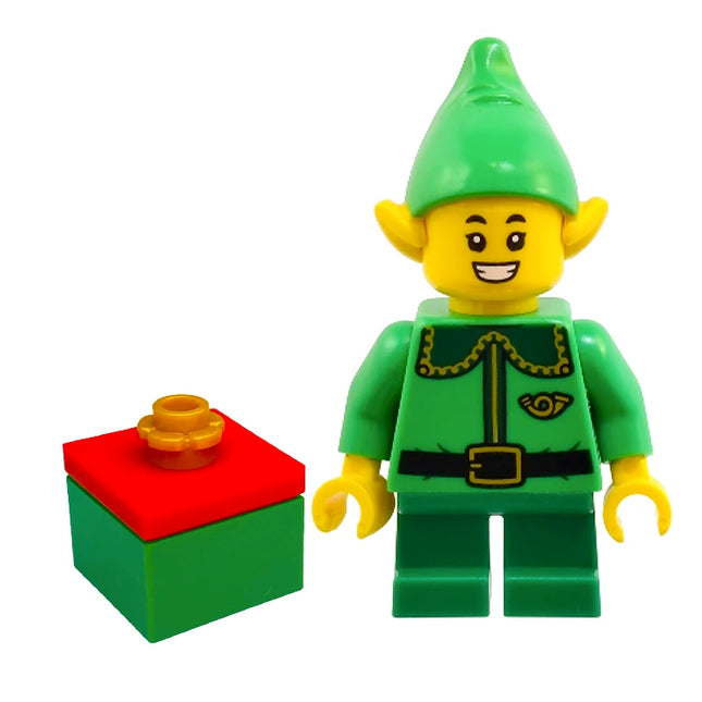 LEGO Minifigure - Santa's Elf - Dark Green Collar and Gold Horn, Open Mouth Smile (2024) [Christmas]