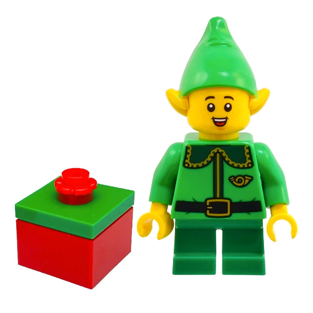 LEGO Minifigure - Santa's Elf - Dark Green Collar and Gold Horn, Open Mouth Smile with Freckles (2024) [Christmas]