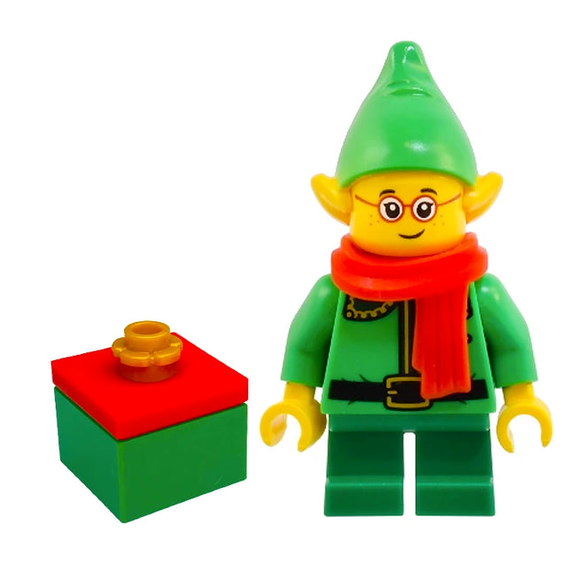 LEGO Minifigure - Santa's Elf - Dark Green Collar and Gold Horn, Red Scarf, Glasses (2024) [Christmas]