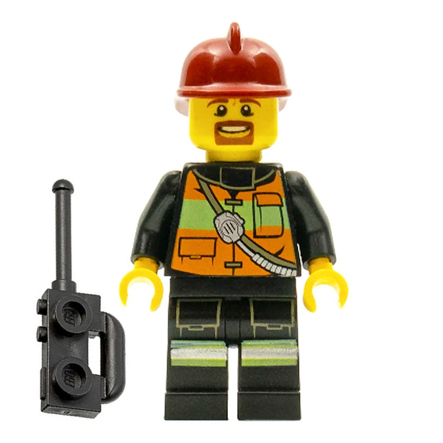 LEGO Minifigure - Male, Fire Fighter - Reflective Stripe Vest, Goatee, Smile (2013) [CITY]