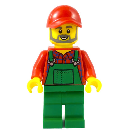 LEGO Minifigure - Male, Farmer - Red Cap and Flannel Shirt, Beard, Overalls (2019) [CITY]