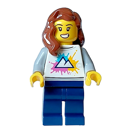 LEGO Minifigure - Female, White Shirt with Mountains Logo, Reddish Brown Hair [CITY]