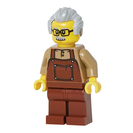 LEGO Minifigure - Shopkeeper, Brown Overalls, Moustache, Glasses [CITY]