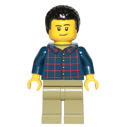 LEGO Minifigure - Male, Plaid Shirt, Black Hair [CITY]