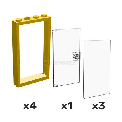 LEGO Clear Windows, Door and Tan Frames  1 x 4 x 6 [COMBO PACK]