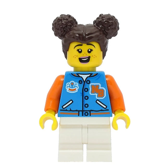 LEGO Minifigure - Child - Girl, Sports Jacket, Medium Legs, Hair with Buns, Freckles (2022) [CITY]