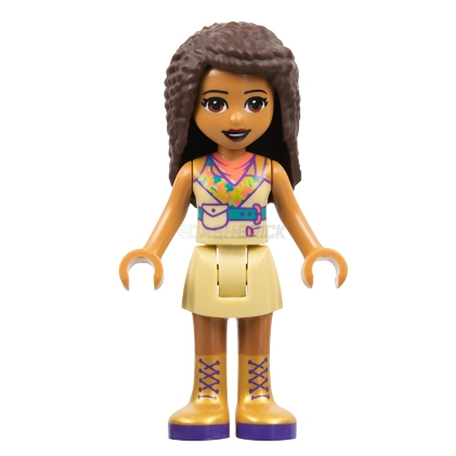 LEGO Minifigure - Friends Andrea - Tan Skirt, Coral, Lime and Medium Azure Top, Gold Boots [FRIENDS]