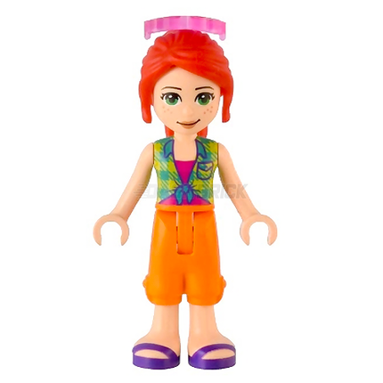 LEGO Minifigure - Friends Mia - Lime Plaid Shirt, Orange Cropped Trousers, Dark Purple Sandals, Sunglasses [FRIENDS]