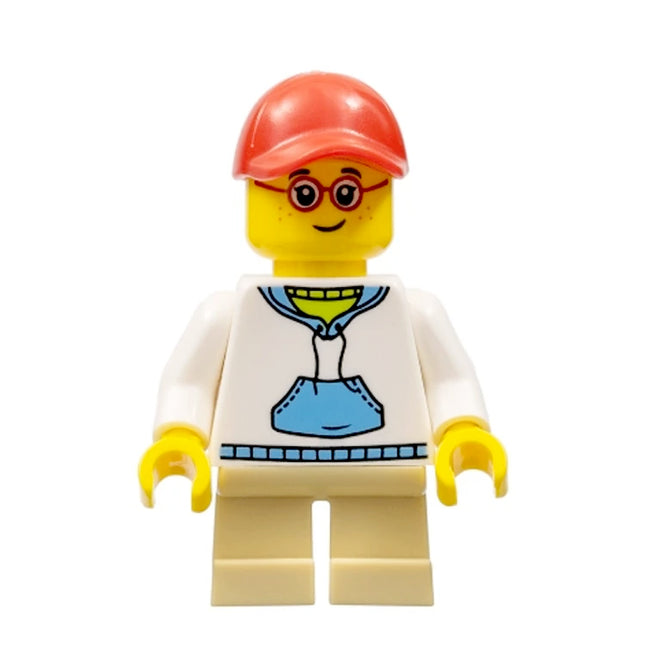 LEGO Minifigure - Child - Boy, White Hoodie, Red Cap, Glasses, Freckles [CITY]