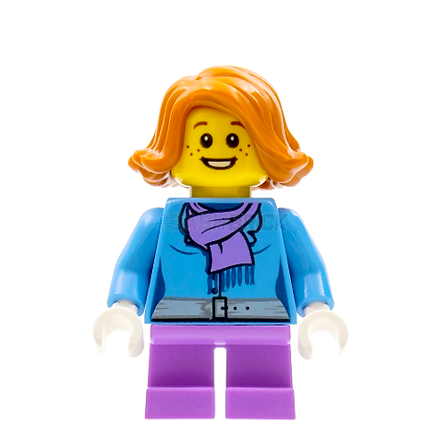 LEGO Minifigure Girl, Blue Jacket with Purple Scarf, Short Legs