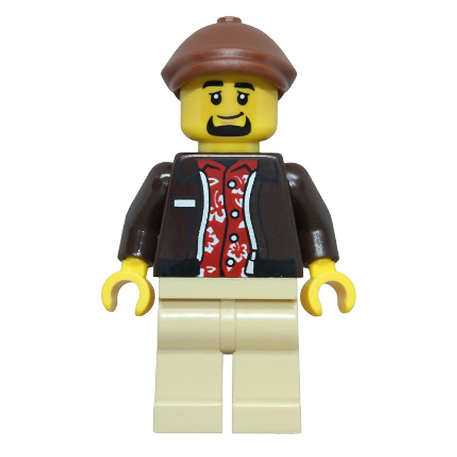 LEGO Minifigure - Male, Taxi Driver, Jacket over Red Hawaiian Shirt, Flat Cap (2026) [CITY]