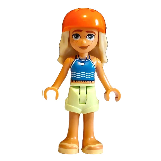 LEGO Minifigure - Friends Sage - Blue Tank Top, Yellowish Green Shorts, Bright Light Yellow Sandals, Reddish Orange Bicycle Helmet [FRIENDS]