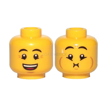 LEGO Minifigure Part - Head Dual Sided, Crow's Feet, Open Mouth Smile / Queasy Expression [3626pb2492] 6123728