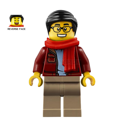 LEGO Minifigure - Red Scarf Guy, Glasses, Red Jacket (2019) [CITY]