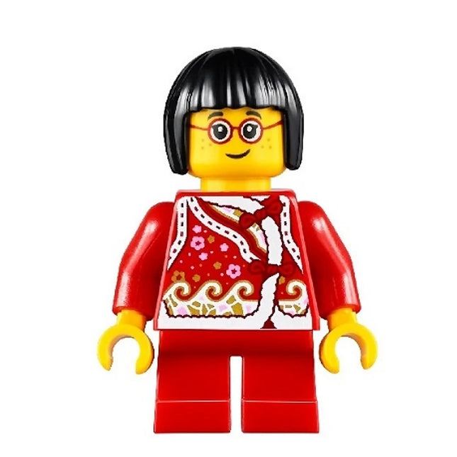 LEGO Minifigure - Child - Girl, Red Shirt with Bows and Flowers, Glasses, Freckles (2021) [CITY]