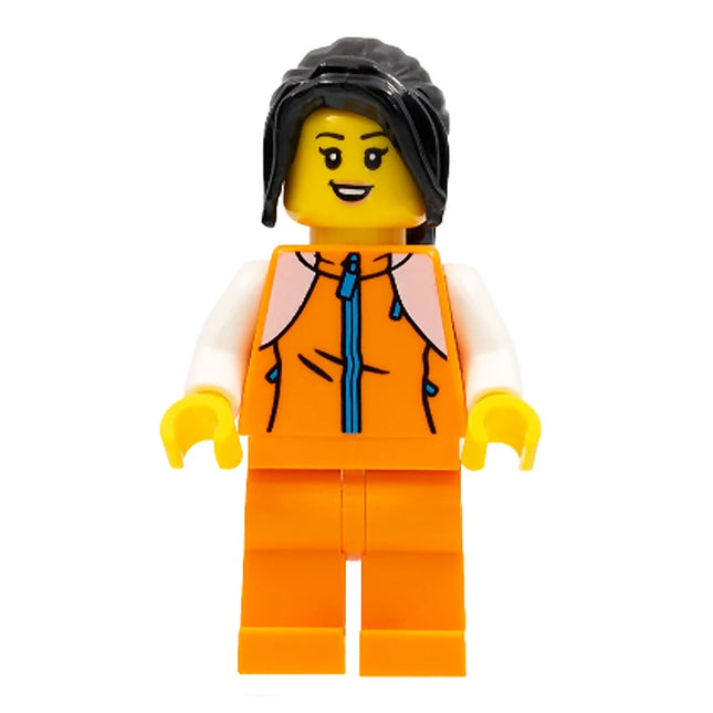 LEGO Minifigure - Female, Orange Tracksuit, Long Black Hair (2022) [CITY]