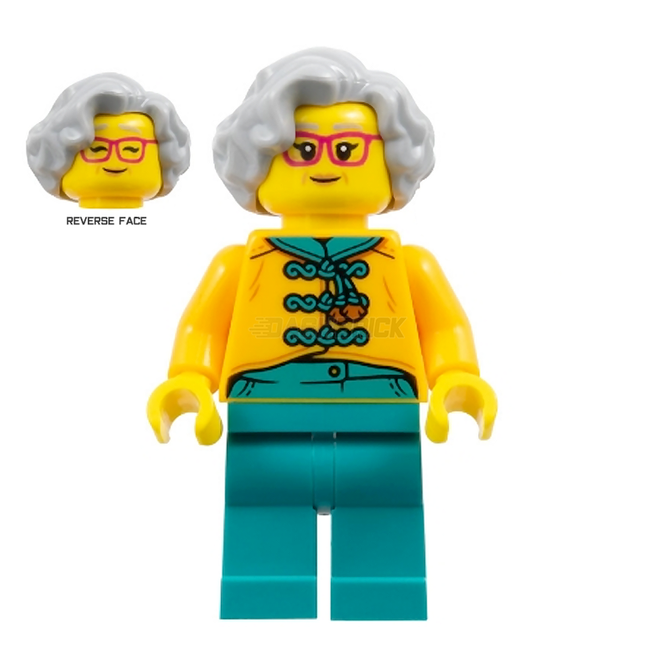LEGO Minifigure Female, Tang Jacket, Light Gray Hair, Red