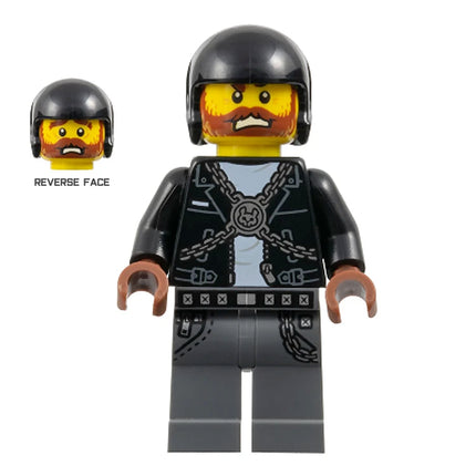 LEGO Minifigure - Dwayne, Bikie, Chains, Beard (2019) [HIDDEN SIDE]
