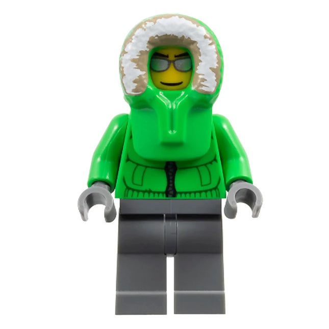 LEGO Minifigure - Male, Ice Fisherman, Fur-Lined Bright Green Hoodie (2011) [CITY]