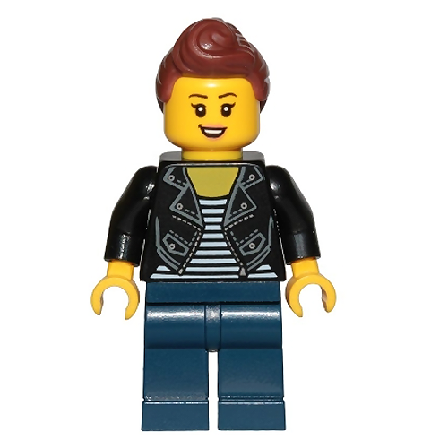 LEGO Minifigure - Teenage Girl, Black Jacket, Brown Hair Ponytail [CITY]