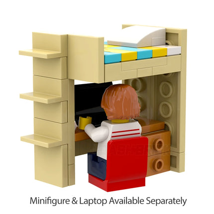 LEGO "Student Loft Bed" - Tan Frame, Work Desk, Coloured Sheets [MiniMOC]
