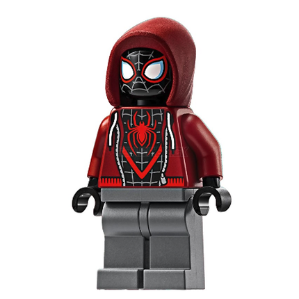 LEGO Minifigure - Spider-Man (Miles Morales) - Dark Red Hood, Dark Bluish Gray Legs [Marvel]