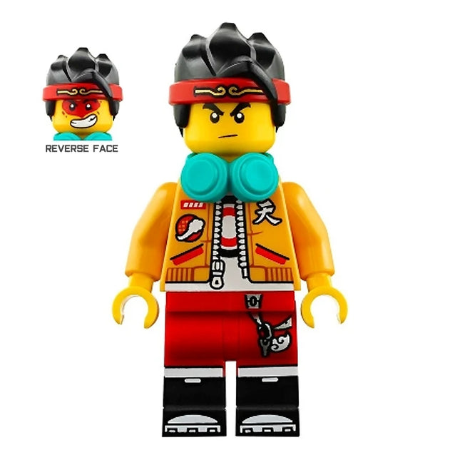 LEGO Minifigure - Monkie Kid - Open Jacket, Headphones, Neutral / Angry with Red Face Paint [MONKIE KID]