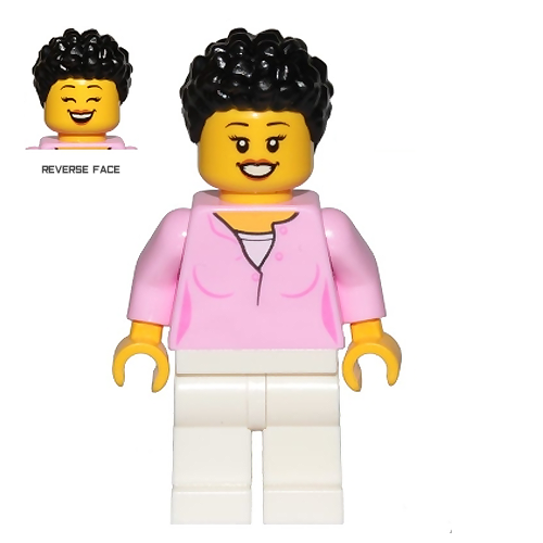 LEGO Minifigure - Mom, Pink Female Top, Black Coiled Hair [CITY]
