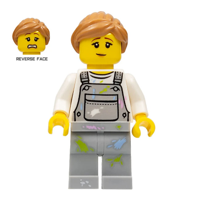 LEGO Minifigure - Female, Painter, Overalls with Paint Splotches, Ponytail (2016) [CITY]