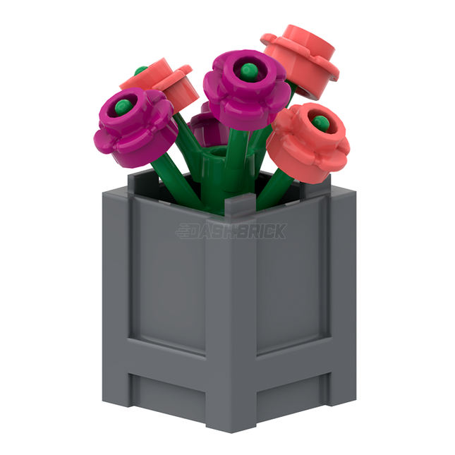 LEGO "Flower Planter Box" - Coral & Magenta Flowers [MiniMOC]