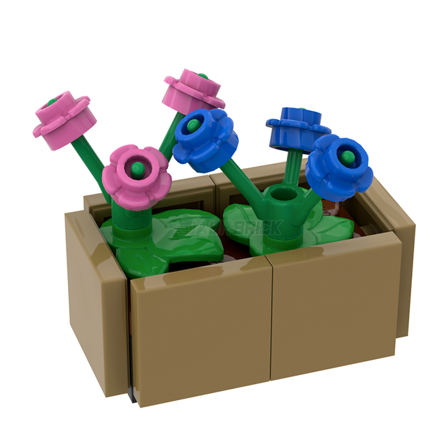 LEGO "Flower Planter Box Large" - Blue & Dark Pink Flowers [MiniMOC]