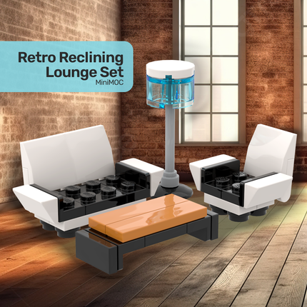 LEGO "Retro Reclining Lounge Set" - White Chairs, Coffee Table, Lamp [MiniMOC]