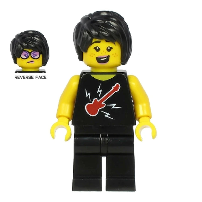 LEGO Minifigure - Female, Black Hair, Black Sleeveless Top with Red Guitar (2020) [CITY]