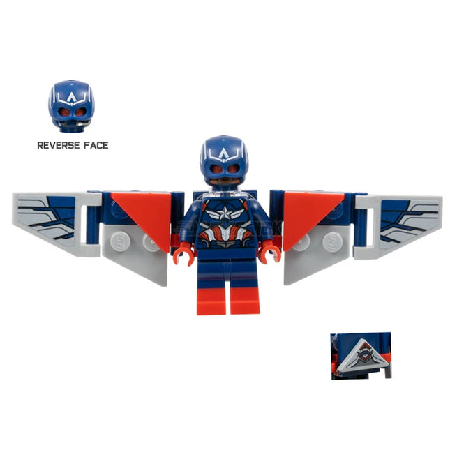 LEGO Minifigure - Captain America (Sam Wilson) - Dark Blue Suit, Backpack and Wings with Stickers (2024) [MARVEL]