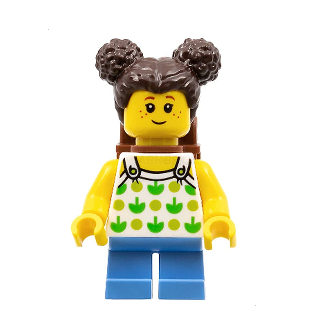 LEGO Minifigure - Child - Girl, White Halter Top, Dark Brown Hair with Buns, Backpack [CITY]