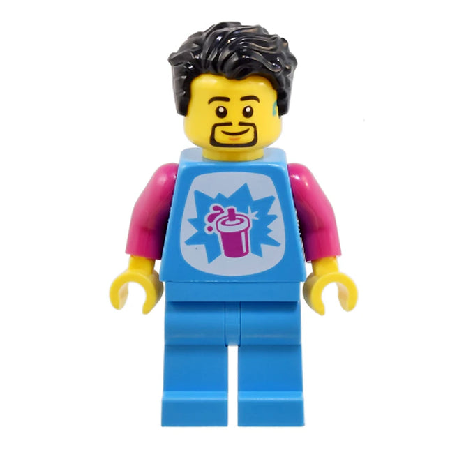LEGO Minifigure - Male, Slushy Vendor - Dark Azure Shirt, Black Hair [CITY]