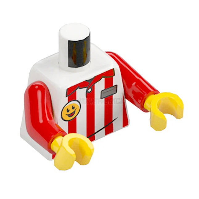 LEGO Minifigure Part - Torso - Hotdog Vendor, White & Red Striped, Smiley Badge [973pb6026c01] 6528144