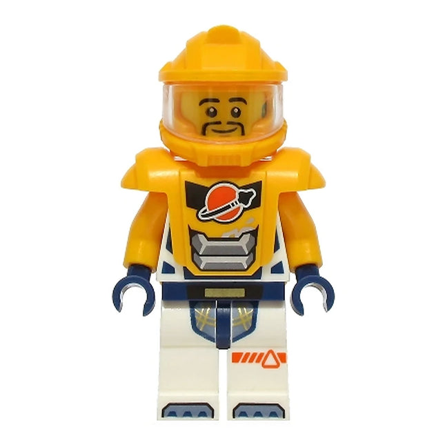 LEGO Minifigure - Astronaut - Male, White Spacesuit, Helmet, Trans-Clear Visor, Bright Light Orange Armor (2024) [SPACE]
