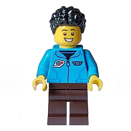 LEGO Minifigure - Male, Jacket with Space Logo, Black Short Coiled Hair (2023) [CITY]