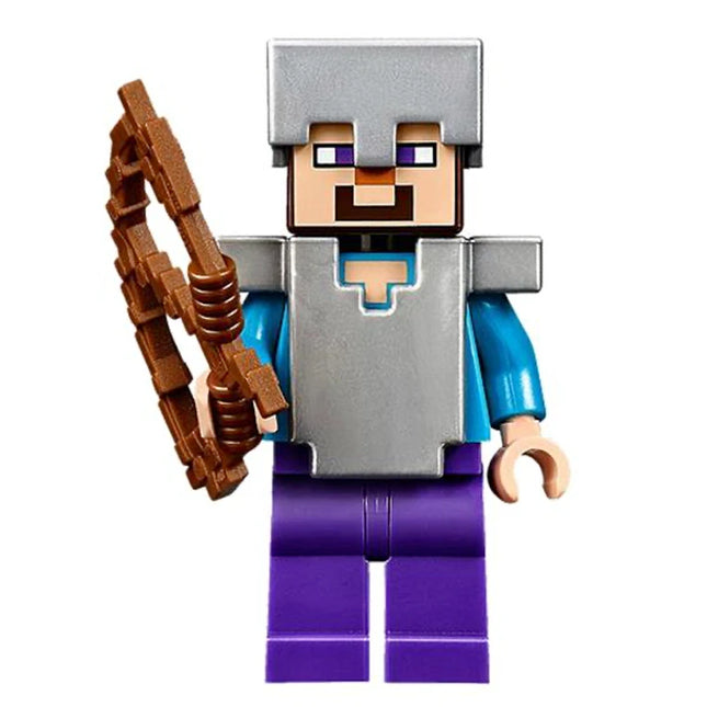 LEGO Minifigure - Steve (Light Nougat) - Dark Purple Legs, Flat Silver Helmet and Armor (2014) [MINECRAFT]