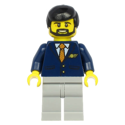 LEGO Minifigure - Male, Steward, Black Hair, Suit with Striped Tie (2020) [CITY]