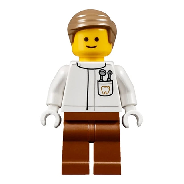 LEGO Minifigure - Lab Coat with Pocket with Dentist Mirror and Pick and Gold Tooth (2017) [CITY]