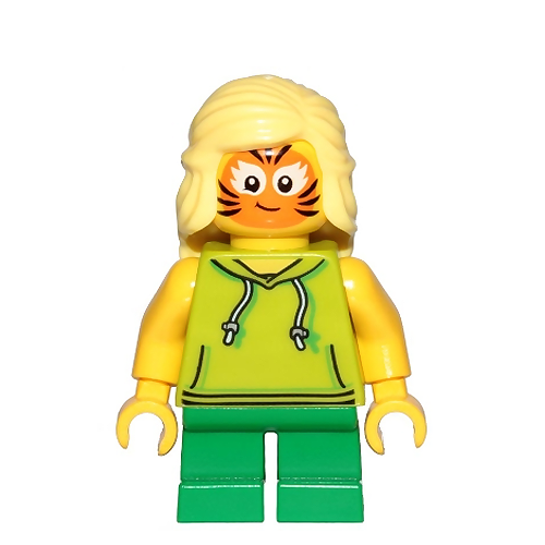 LEGO Minifigure - Child, Girl, Tiger Face Paint Girl, Lime Hoodie [CITY]