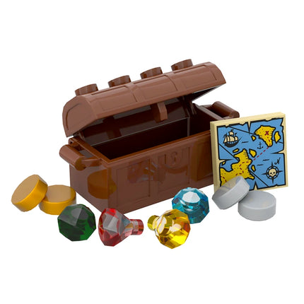 LEGO "Treasure Chest" Jewels, Coins, Map, Brown Chest [MiniMOC]