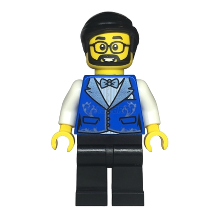 LEGO Minifigure - Hotel Receptionist - Male, Blue Vest, Beard and Glasses [CITY]