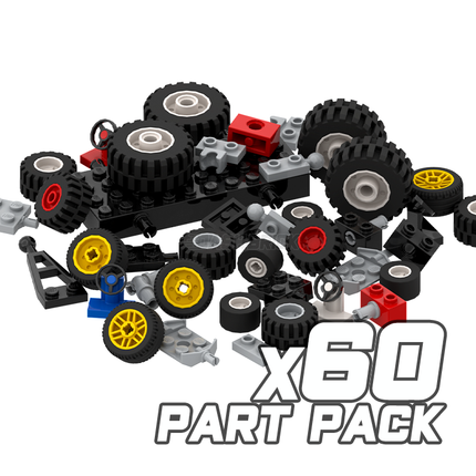 LEGO "Wheels, Tires, Tow Plates & Axles" [60 Part Pack] Assorted Colours, Sizes and Variations